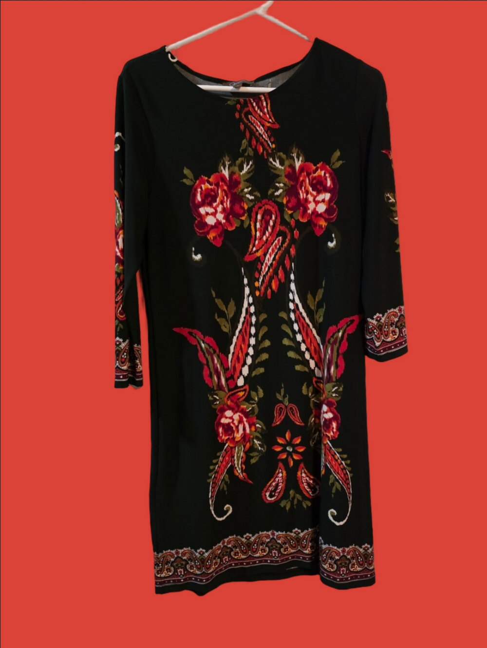 4/$67 Deal! Jessica Black Midi Dress with Red Floral Print
